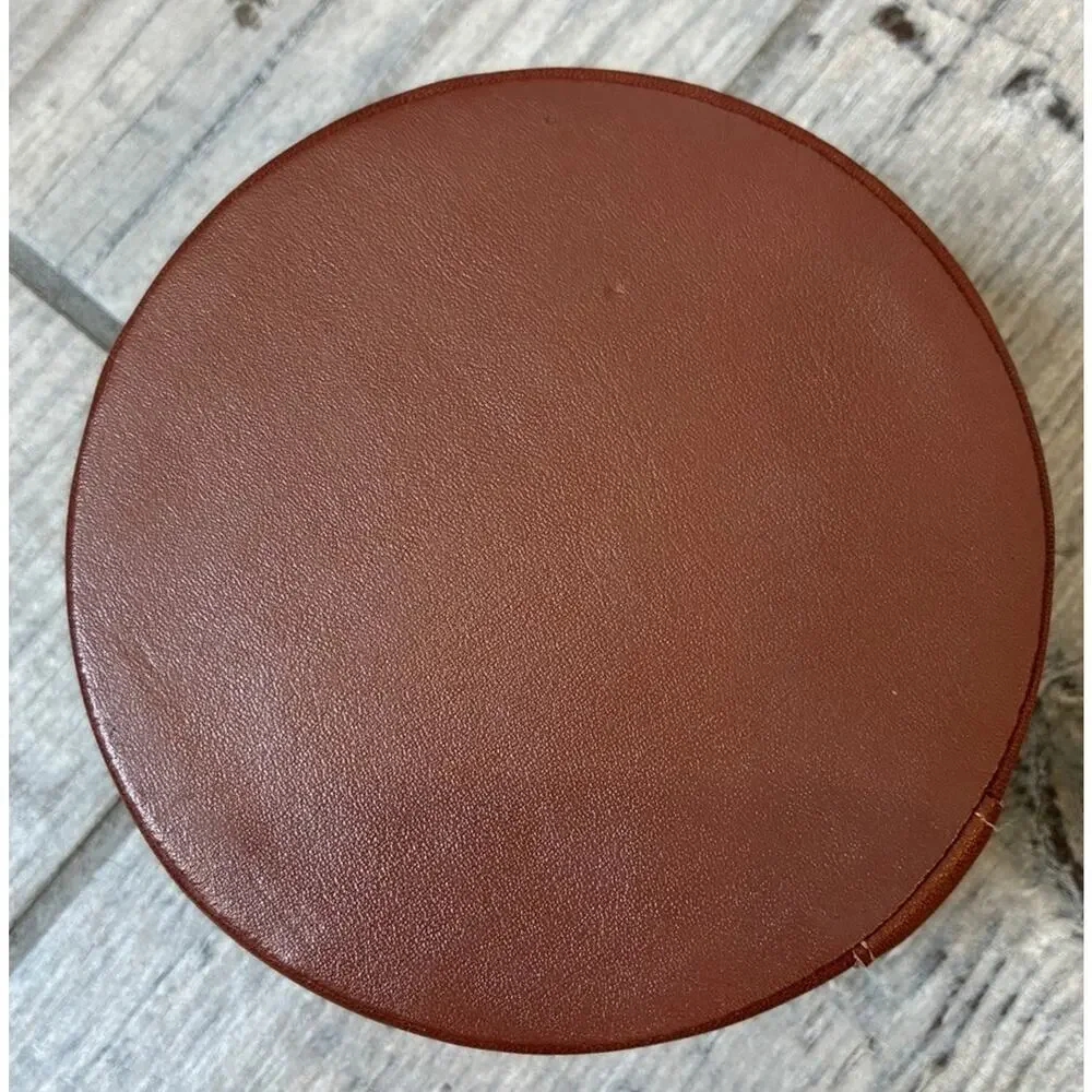 Vintage Dopp Buxton Leather Travel Jewelry Case Round Tan Deadstock 1980s
